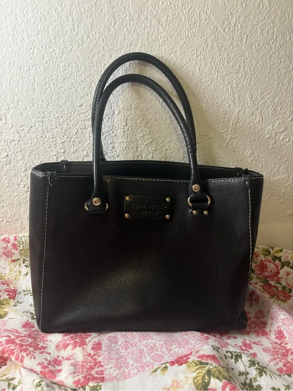 kate spade Black Pebbled Leather Satchel with Double Handles